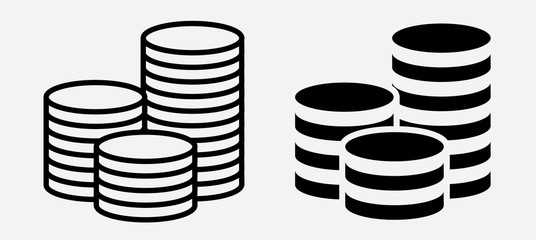 Coins Icon isolated on grey background. Money icon set. Line money symbol for web site design. Vector illustration