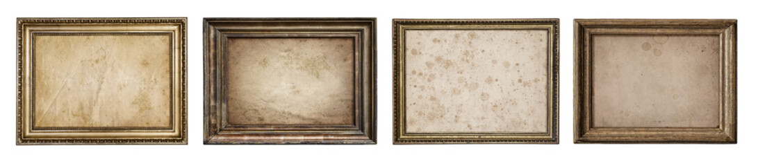 Collection of old wooden frames with canvas isolated on a white background. Artistic canvas and...