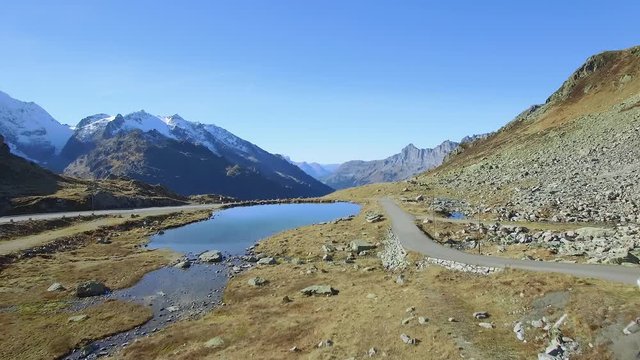 Sustenpass, Switzerland - October 29, 2016: The Susten Pass (2224 m high) connects the Canton of Uri with the Canton of Bern. The pass road is 45 km long and is one of the newer ones in the Swiss Alps