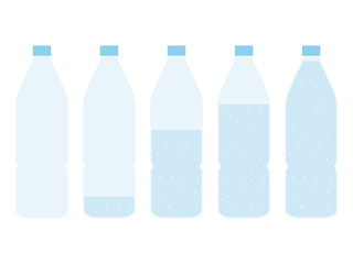 Plastic bottle of water set. Empty, nearly full, half and full bottle vector illustration isolated on white.