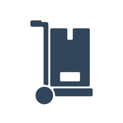 Parcel box on hand truck. Delivery package sign. Cargo shipping symbol.