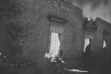 Ruins of an ancient construction in Real de Catorce, Mexican ghost town
black and white