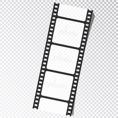 Fototapeta premium Film stripe. Video film photo frame on a transparent background. Photo frame for your story, photo album. Photomontage. vector illustration.