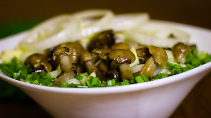 Delicious Marinated Mushrooms With Green And White Onions