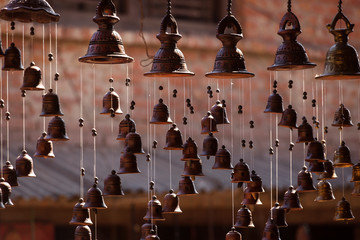 BHAKTAPUR, NEPAL  - November 11, 2017. A shop selling brass items in Bhaktapur, Nepal