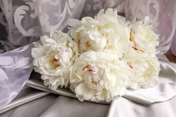 postcard mockup. romantic composition of pink peonies