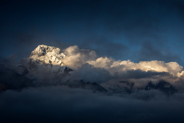 Landscape with Annapurna South peak view from Tadapani during trekking in Himalaya Mountains, Nepal