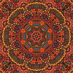 Mandala ethnic festival art seamless pattern. Vector geometric print. Colorful repeating background texture. Fabric, cloth design, wallpaper, wrapping