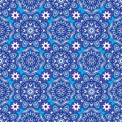 Geometric seamless tiles vector design surface background blue and white ornament