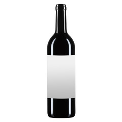 Empty glass wine or champagne bottle with white label for mockup, on white isolated background. Square frame