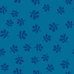 Seamless monochrome floral pattern. Vintage seamless background with blue leaves