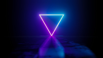 Minimalist Neon Triangle in the Dark - Abstract 3D rendering