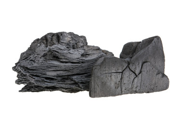 coal from hard wood on a white background, isolated.