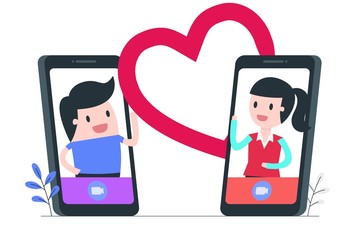 Young people video love romantic on mobile 