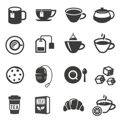 Tea icon set, healthy beverage cup for refreshment