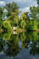 Fototapeta na wymiar river in the park reflection in the water