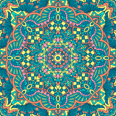 Mandala doodle lines decorated background. Abstract geometric tiled boho ethnic seamless pattern ornamental.