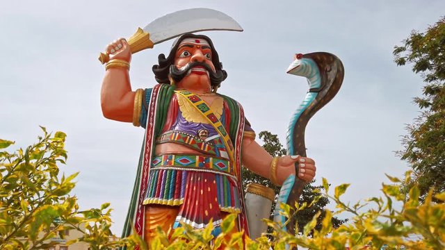 View of Mahishasura Statue, located on Chamundi Hills near Mysore.