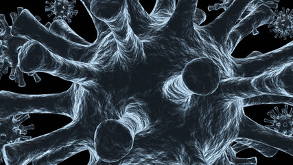 Several virus  cells on a black background