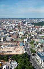 City views of Berlin from a tower in the center of the city during a sunny day in the summer. Districts of Berlin.
