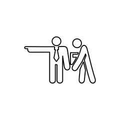 Obraz premium Illustration of employee kicked out of company. Boss firing worker sign. Layoff symbol for modern business concept and web, mobile design.