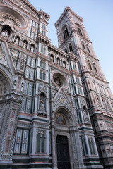 Exterior / facade of the Cathedral of Santa Maria del Fiore in Florence, Italy. Front fasade of the cathedral