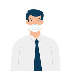 businessman wearing surgical mask, health care and prevention concept vector illustration design