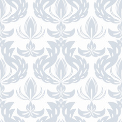 Seamless floral damask pattern grey and white classic background