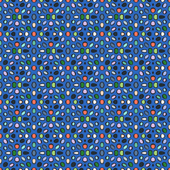 Blue abstract vector seamless pattern with oval shapes.