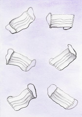 Watercolor pattern with masks on purple background