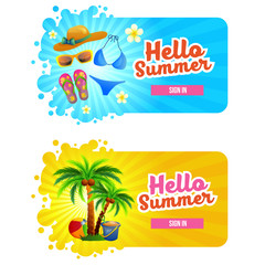 hello summer banner with beach holiday theme
