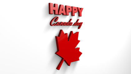 3D illustration for the holiday Canada Day, with the inscription HAPPY DAY OF CANADA