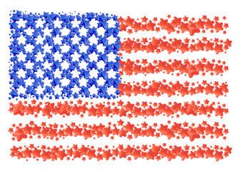 Stylization of American flag with star symbols are grouped into USA flag on a white background. Vector illustration collage of USA state flag made with abstract stars items.
