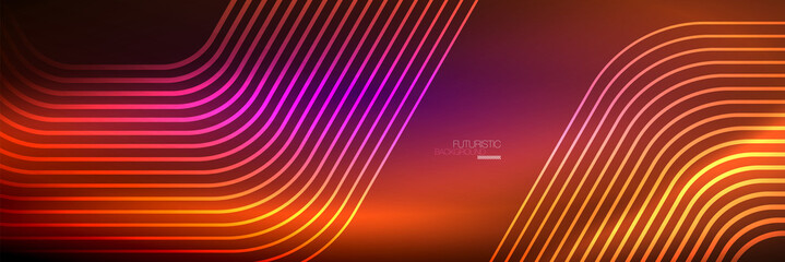 Shiny neon lines, stripes and waves, technology abstract background. Trendy abstract layout template for business or technology presentation, internet poster or web brochure cover, wallpaper