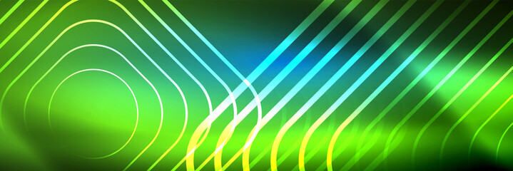 Shiny neon glowing techno lines, hi-tech futuristic abstract background template with square shapes