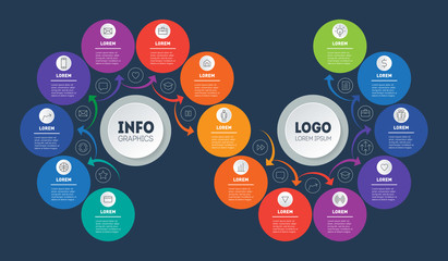 Step-by-step path to success. Business presentation or info graphics with 15 steps. Technological or education process. Template of Annual report is segmented into Fifteen parts. Vector.