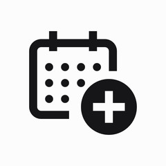 Fototapeta premium Сalendar with plus line vector minimalistic icon. Date symbol. Appointment day icon for web design. Modern flat organizer icon for app design. Business meeting sign minimal flat linear icons
