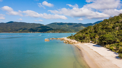 Aerial view of Tinguá beach (Praia Tinguá) - Governador Celso Ramos. Beautiful beach in Santa Catarina - Brazil