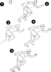 Drawing learn step by step tutorial techniques people occupations set with professions jobs business working trade career province for kids workbook isolated background. Vector illustration runner