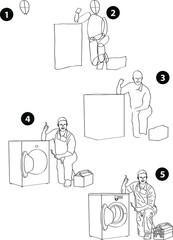Drawing learn step by step tutorial techniques people occupations set with professions jobs business working trade career province for kids workbook isolated background. Vector illustration repairman