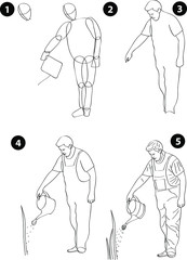 Drawing learn step by step tutorial techniques people occupations set with professions jobs business working trade career province for kids workbook isolated background. Vector illustration gardener
