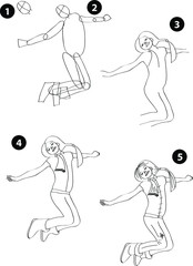 Drawing learn step by step tutorial techniques people occupations set with professions jobs business working trade career province for kids workbook isolated background. Vector illustration girl