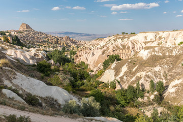 Volcanic formations in Red valley, Cappadocia, Nevsehir, Turkey.