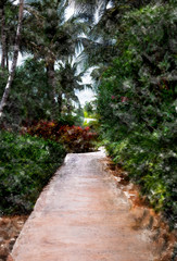 Tropical Watercolor Walking Path