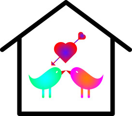 Vector romantic icon of Love bird in home on a white background