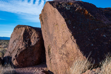 petroglyph rock art designs of ancient indigenous cultures in Owens Valley, California, USA