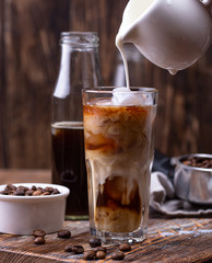Cold brew coffee with ice and milk
