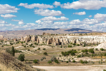 Volcanic formations in Red valley, Cappadocia, Nevsehir, Turkey.