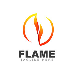 Fototapeta premium Fire flame logo design round shape template. Heat burn blaze illustration symbol of hot, energy, burn, and passion. Vector icon graphic illustration for element emblem torch, brand oil and gas company