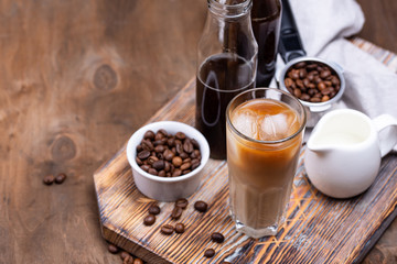 Cold brew coffee with ice and milk